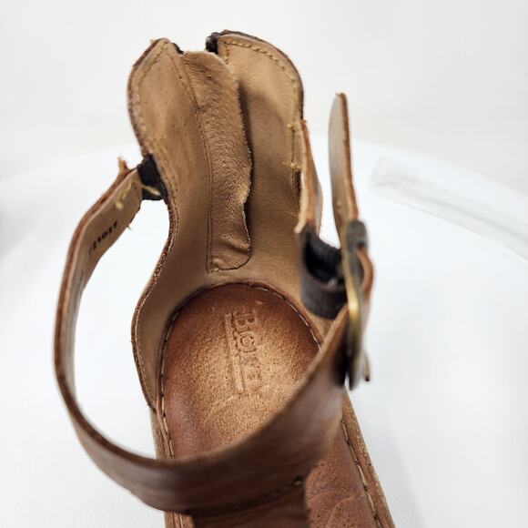 Born Timina T-strap Gladiator sandals Women 10 Tan & Natural Leather Heel Zip - Picture 9 of 13